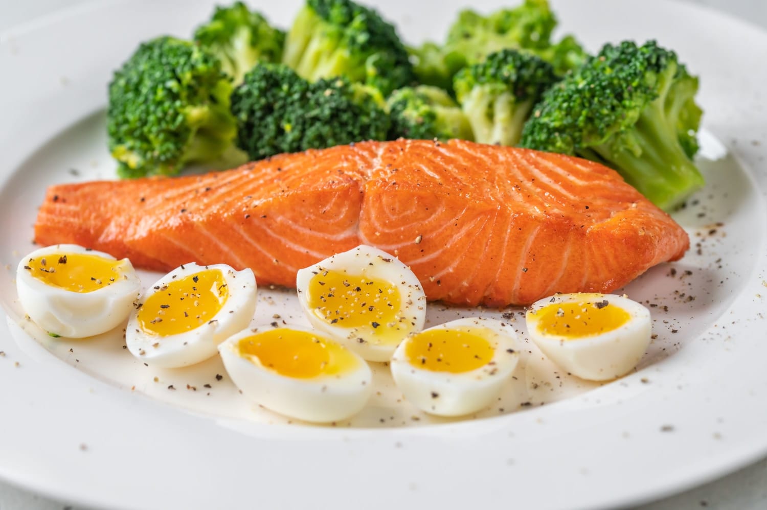 A plate with salmon and eggs