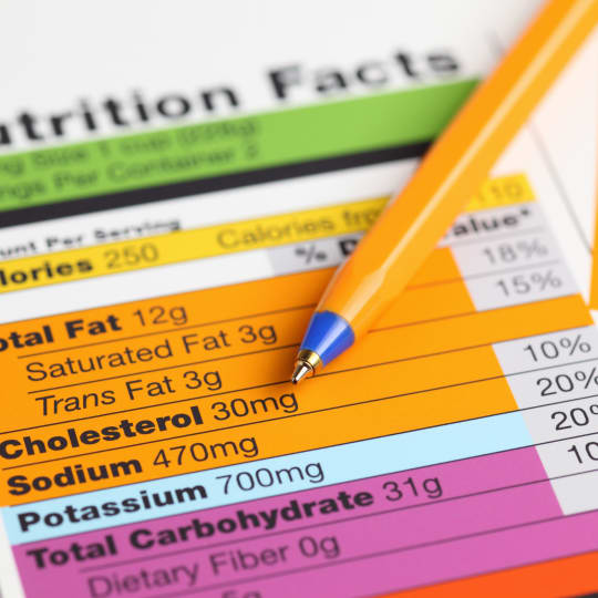 Nutritional information label